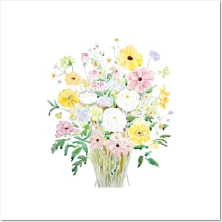 colorful wildflowers bouquet watercolor Posters and Art